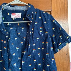 Target Pride Kids Navy Button Down Shirt with Rainbow Flags